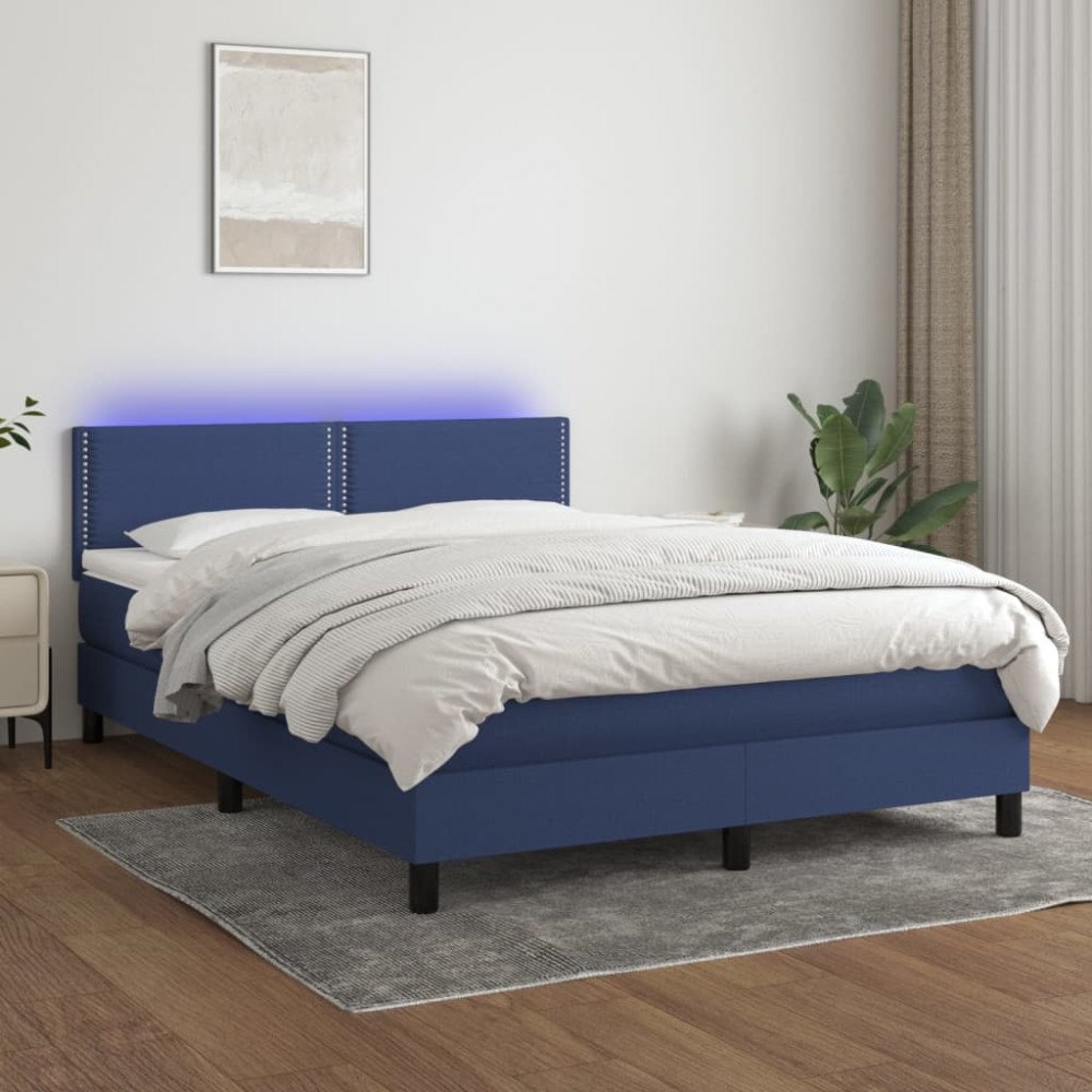 vidaXL Ramsäng med madrass & LED blå 140x200 cm tyg