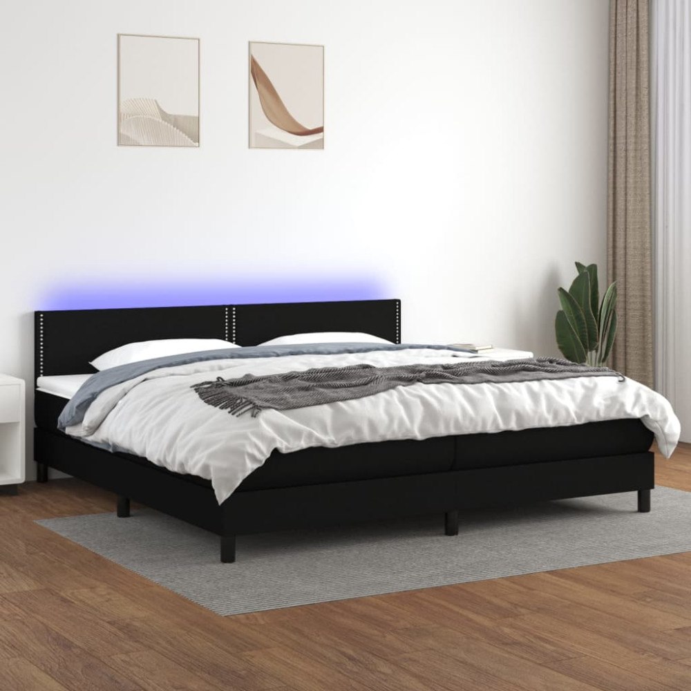 vidaXL Ramsäng med madrass & LED svart 200x200 cm tyg