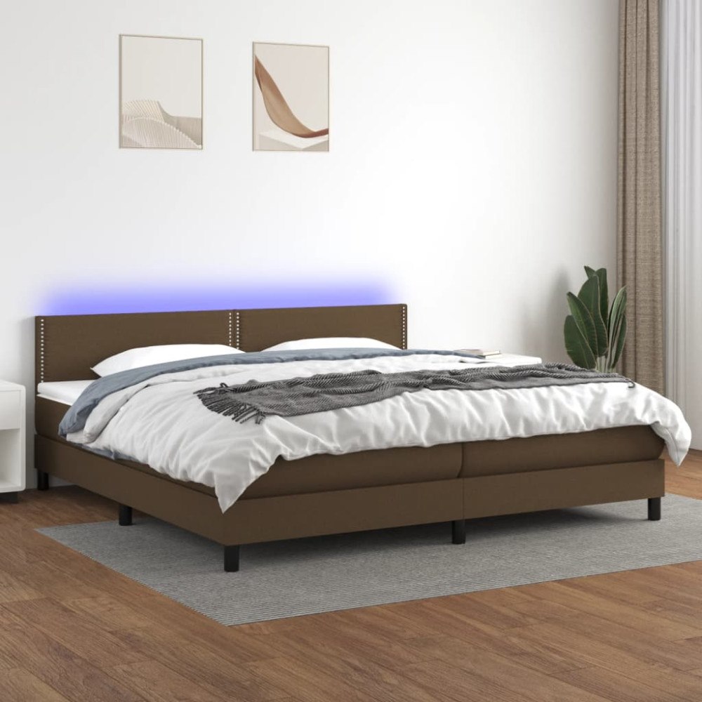 vidaXL Ramsäng med madrass & LED mörkbrun 200x200 cm tyg