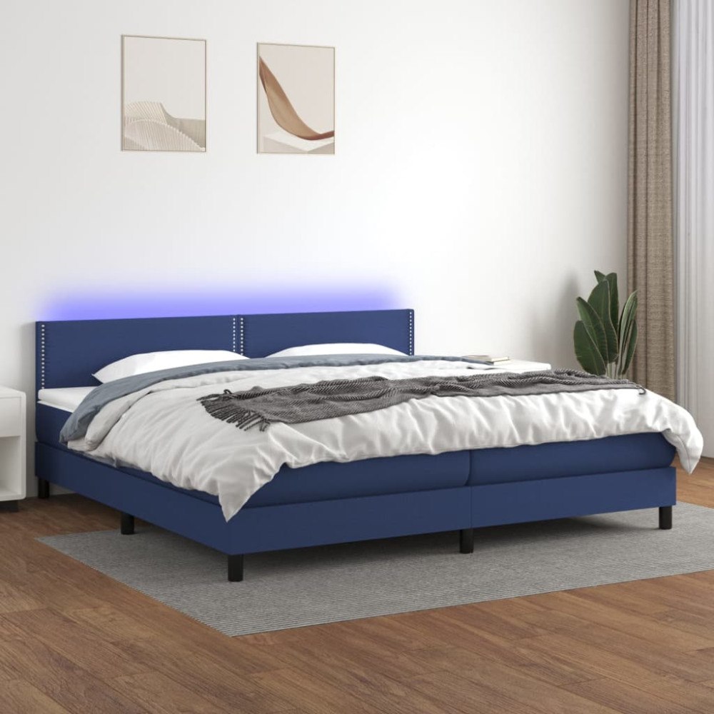 vidaXL Ramsäng med madrass & LED blå 200x200 cm tyg