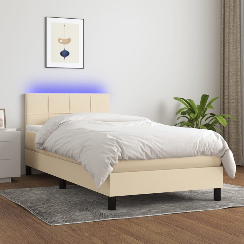 vidaXL Ramsäng med madrass & LED gräddvit 100x200 cm tyg