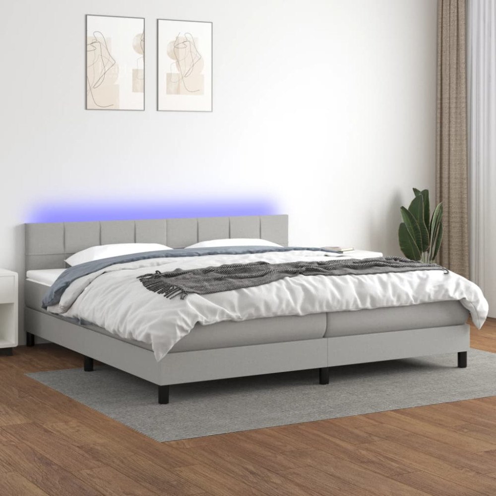 vidaXL Ramsäng med madrass & LED ljusgrå 200x200 cm tyg