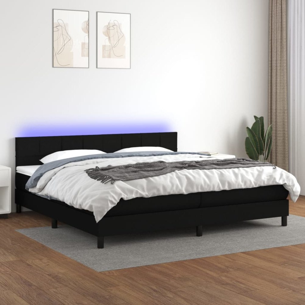 vidaXL Ramsäng med madrass & LED svart 200x200 cm tyg