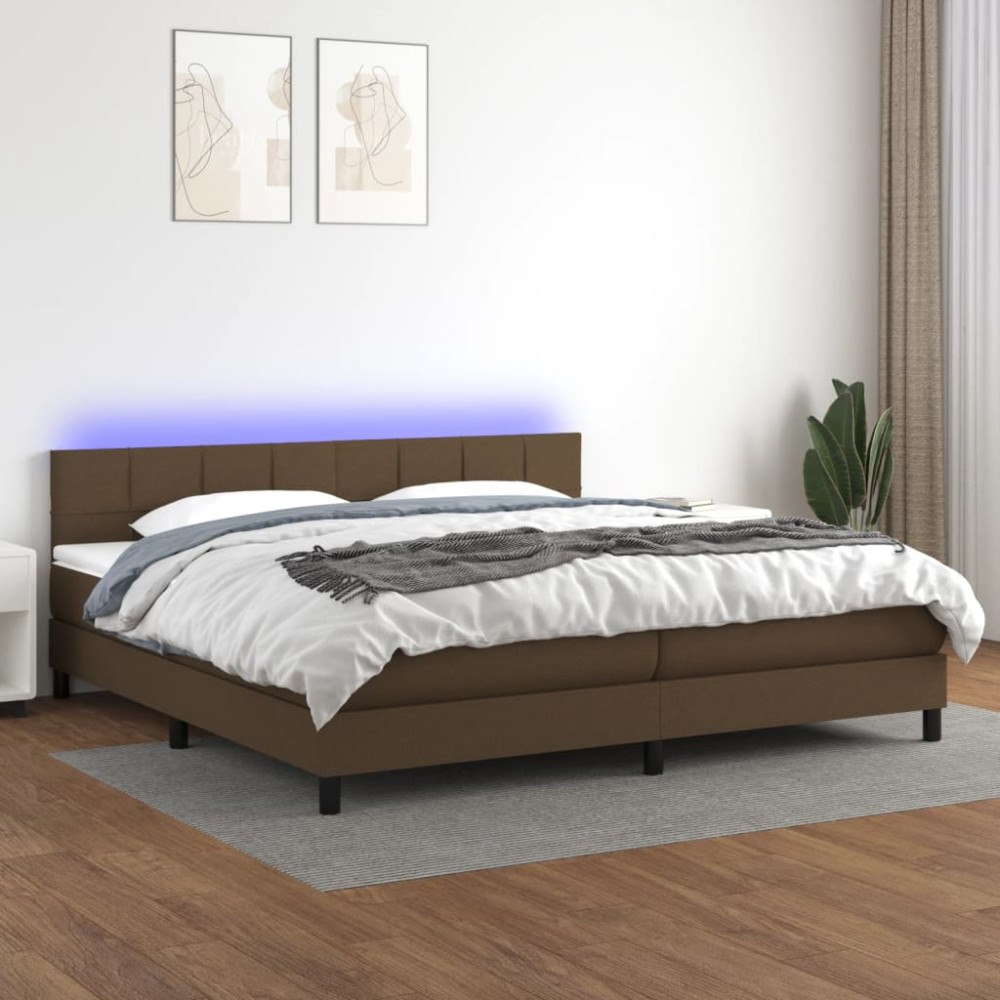vidaXL Ramsäng med madrass & LED mörkbrun 200x200 cm tyg