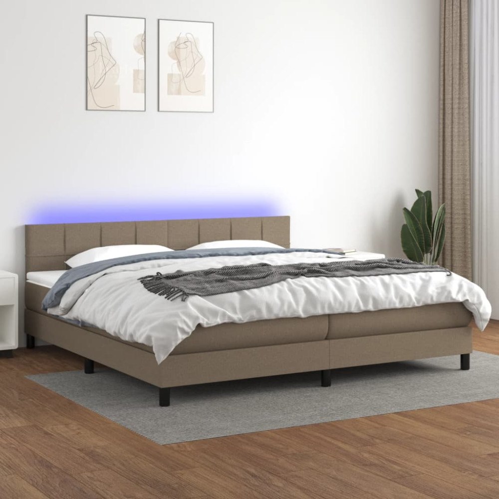vidaXL Ramsäng med madrass & LED taupe 200x200 cm tyg