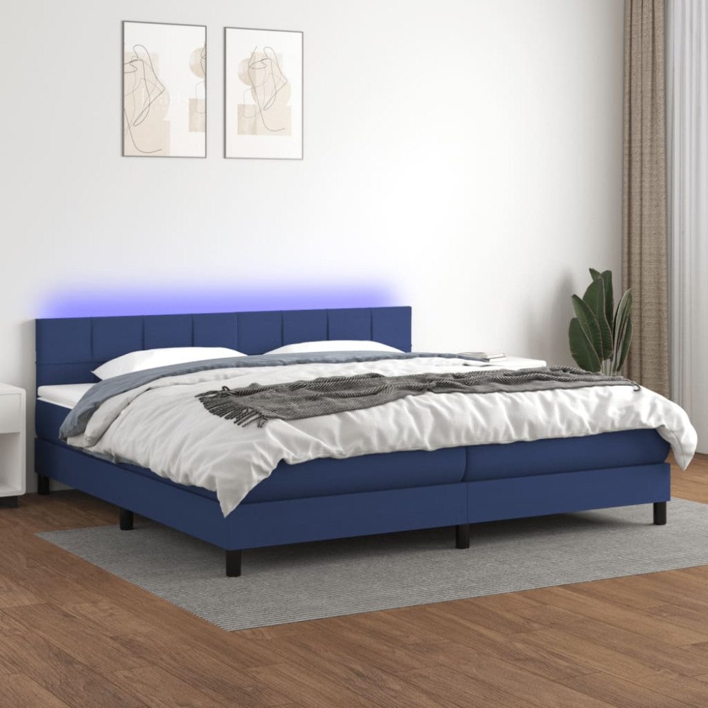 vidaXL Ramsäng med madrass & LED blå 200x200 cm tyg