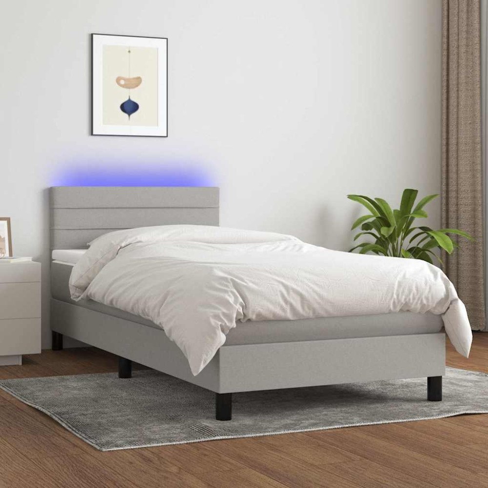 vidaXL Ramsäng med madrass & LED ljusgrå 80x200 cm tyg