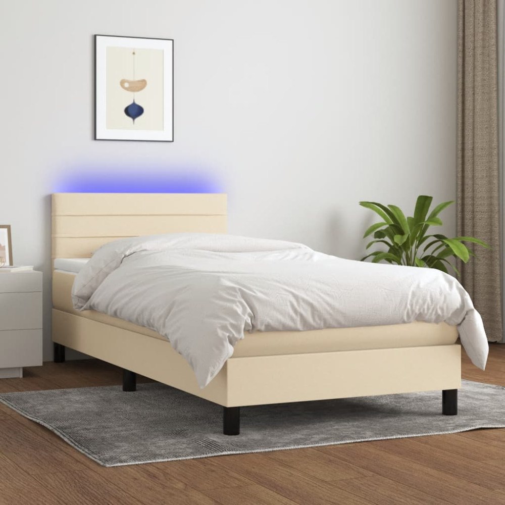 vidaXL Ramsäng med madrass & LED gräddvit 80x200 cm tyg