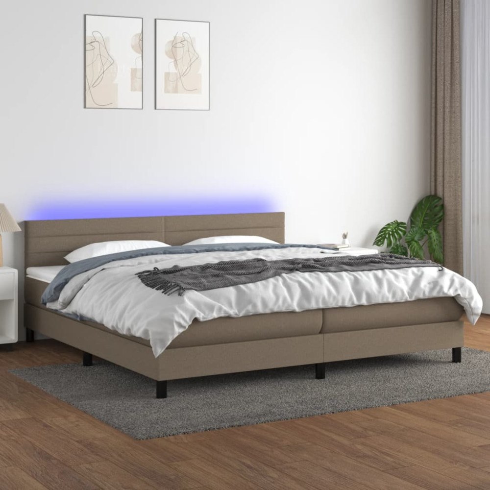 vidaXL Ramsäng med madrass & LED taupe 200x200 cm tyg