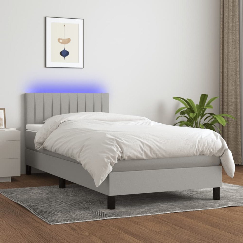 vidaXL Ramsäng med madrass & LED ljusgrå 90x200 cm tyg