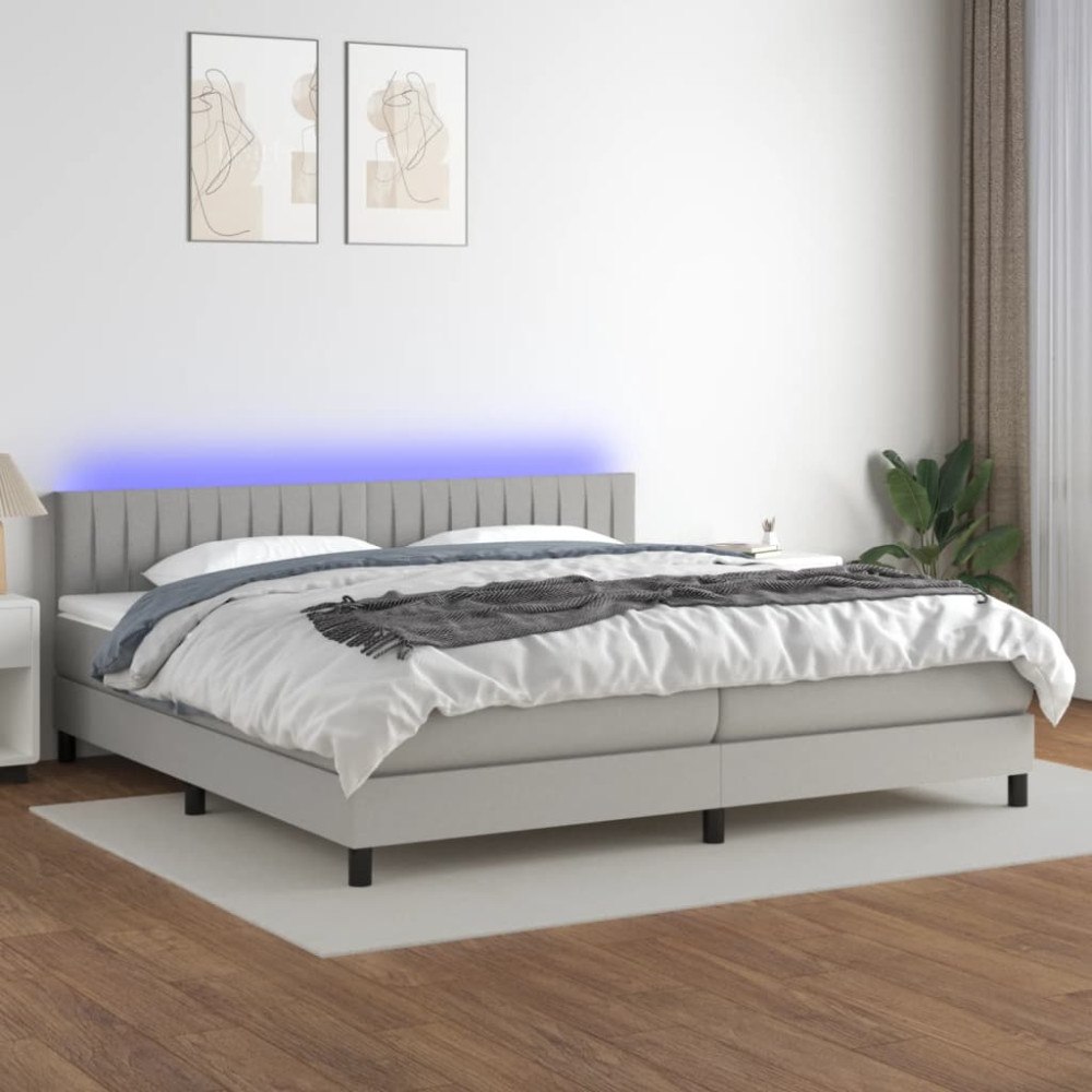 vidaXL Ramsäng med madrass & LED ljusgrå 200x200 cm tyg