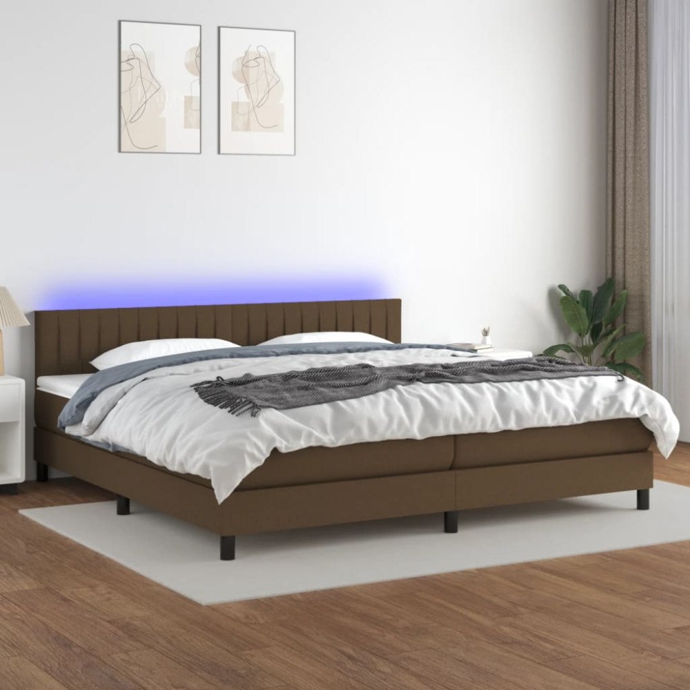 vidaXL Ramsäng med madrass & LED mörkbrun 200x200 cm tyg