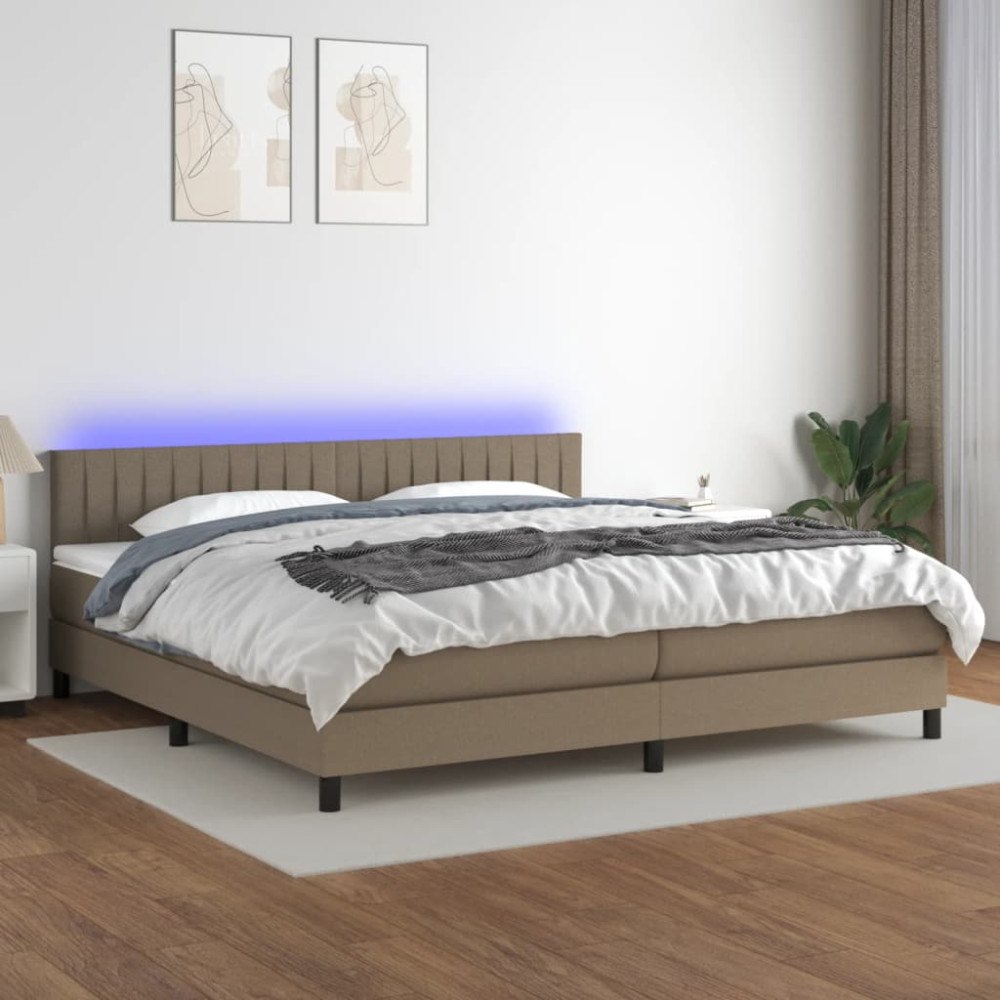 vidaXL Ramsäng med madrass & LED taupe 200x200 cm tyg