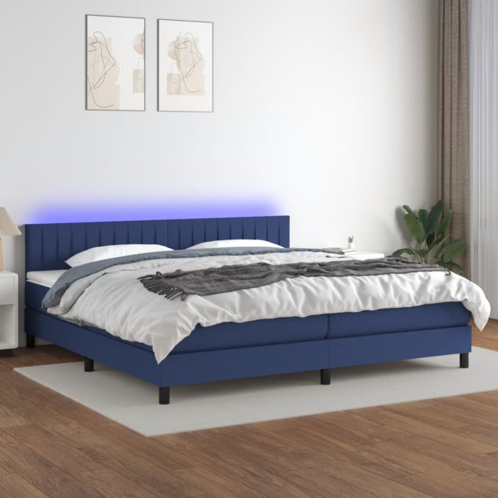 vidaXL Ramsäng med madrass & LED blå 200x200 cm tyg