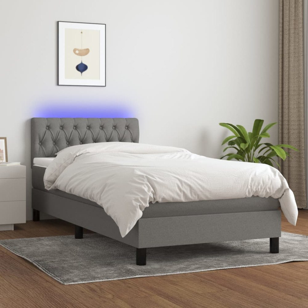 vidaXL Ramsäng med madrass & LED mörkgrå 100x200 cm tyg