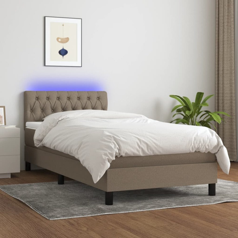 vidaXL Ramsäng med madrass & LED taupe 100x200 cm tyg