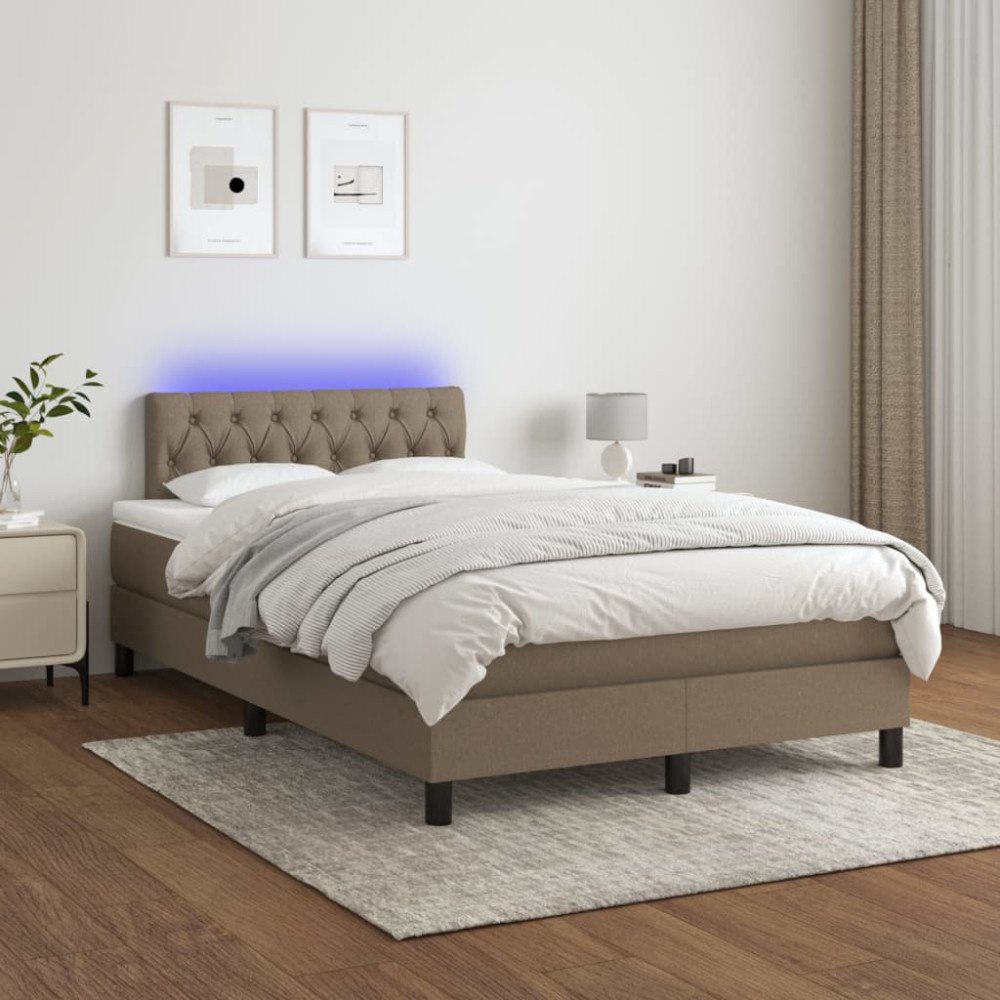 vidaXL Ramsäng med madrass & LED taupe 120x200 cm tyg
