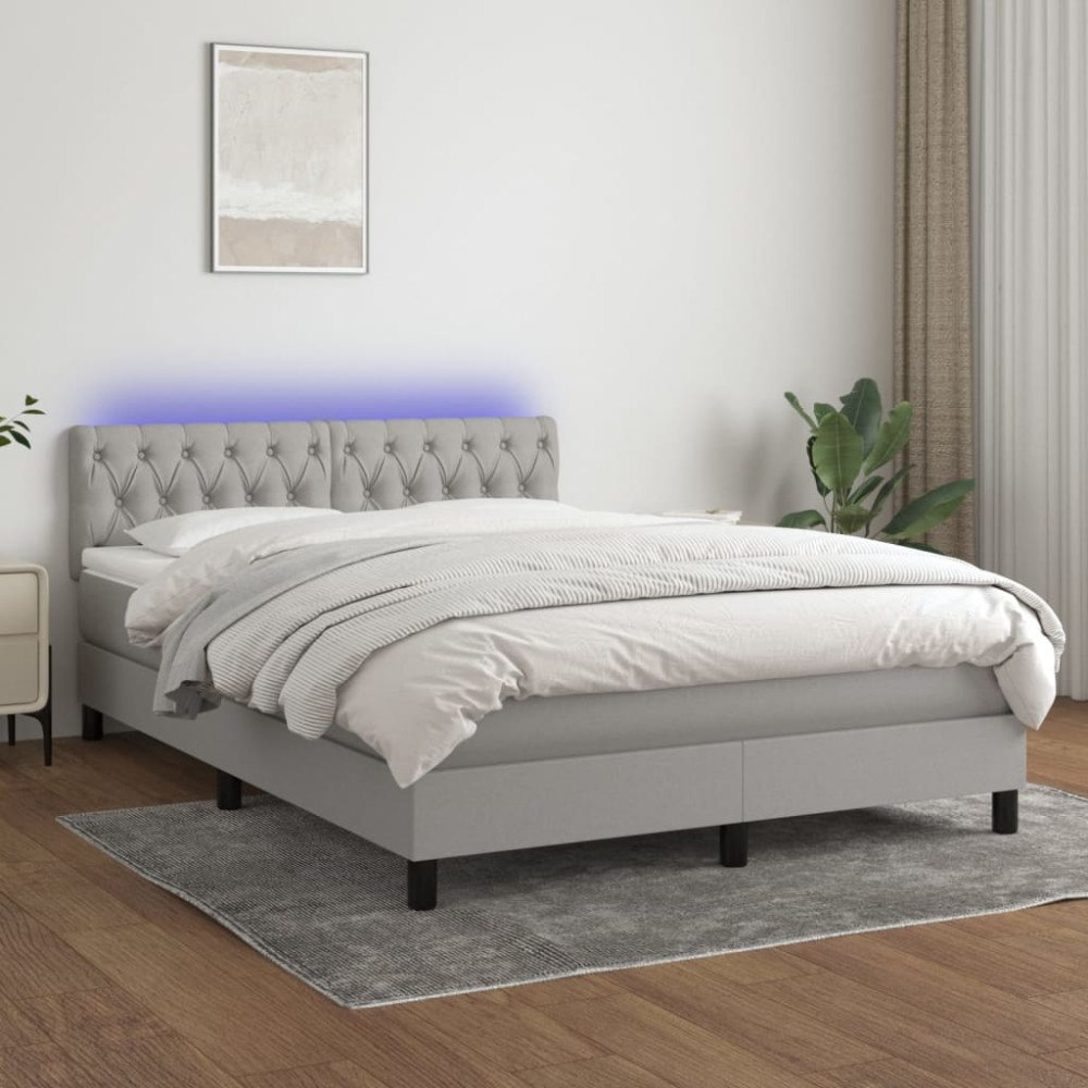 vidaXL Ramsäng med madrass & LED ljusgrå 140x200 cm tyg