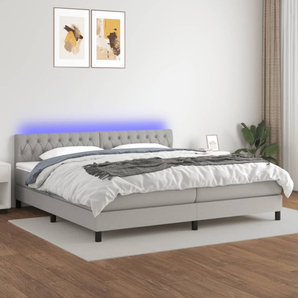 vidaXL Ramsäng med madrass & LED ljusgrå 200x200 cm tyg