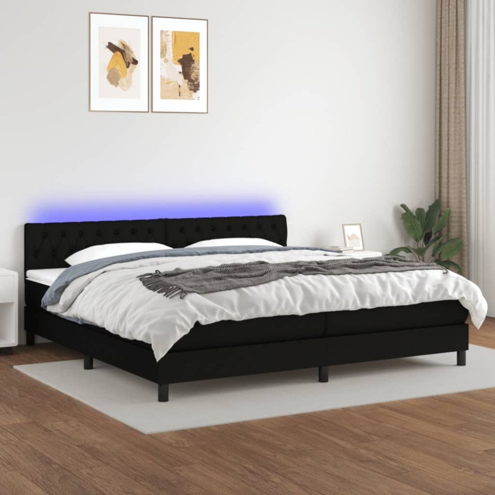 vidaXL Ramsäng med madrass & LED svart 200x200 cm tyg