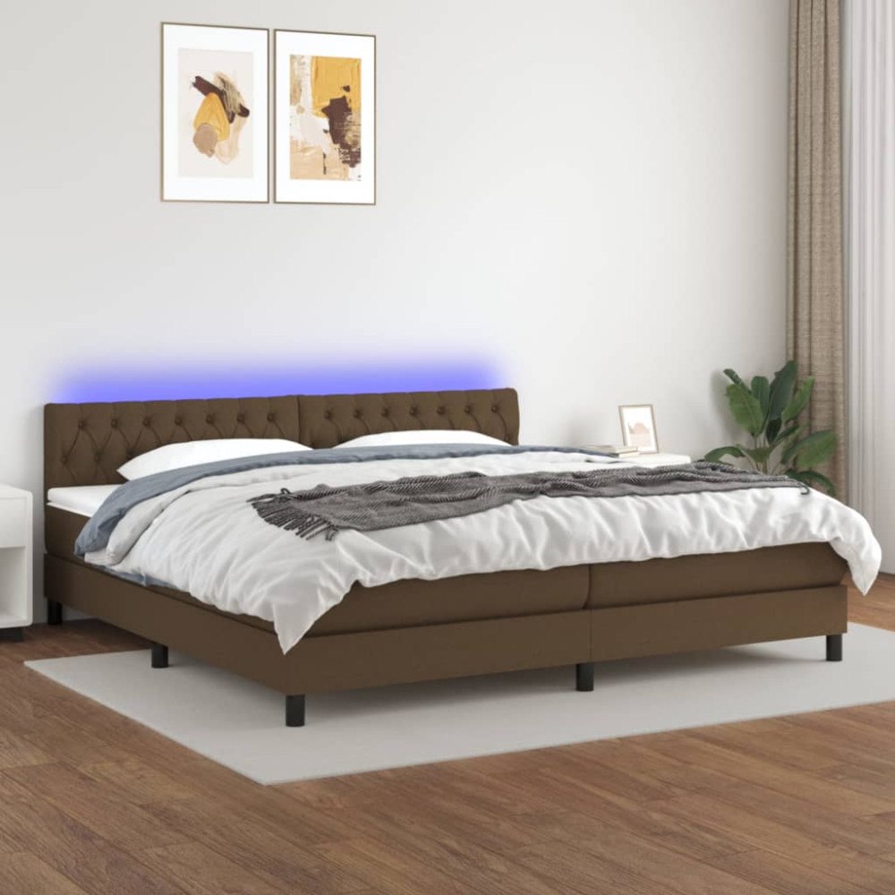 vidaXL Ramsäng med madrass & LED mörkbrun 200x200 cm tyg