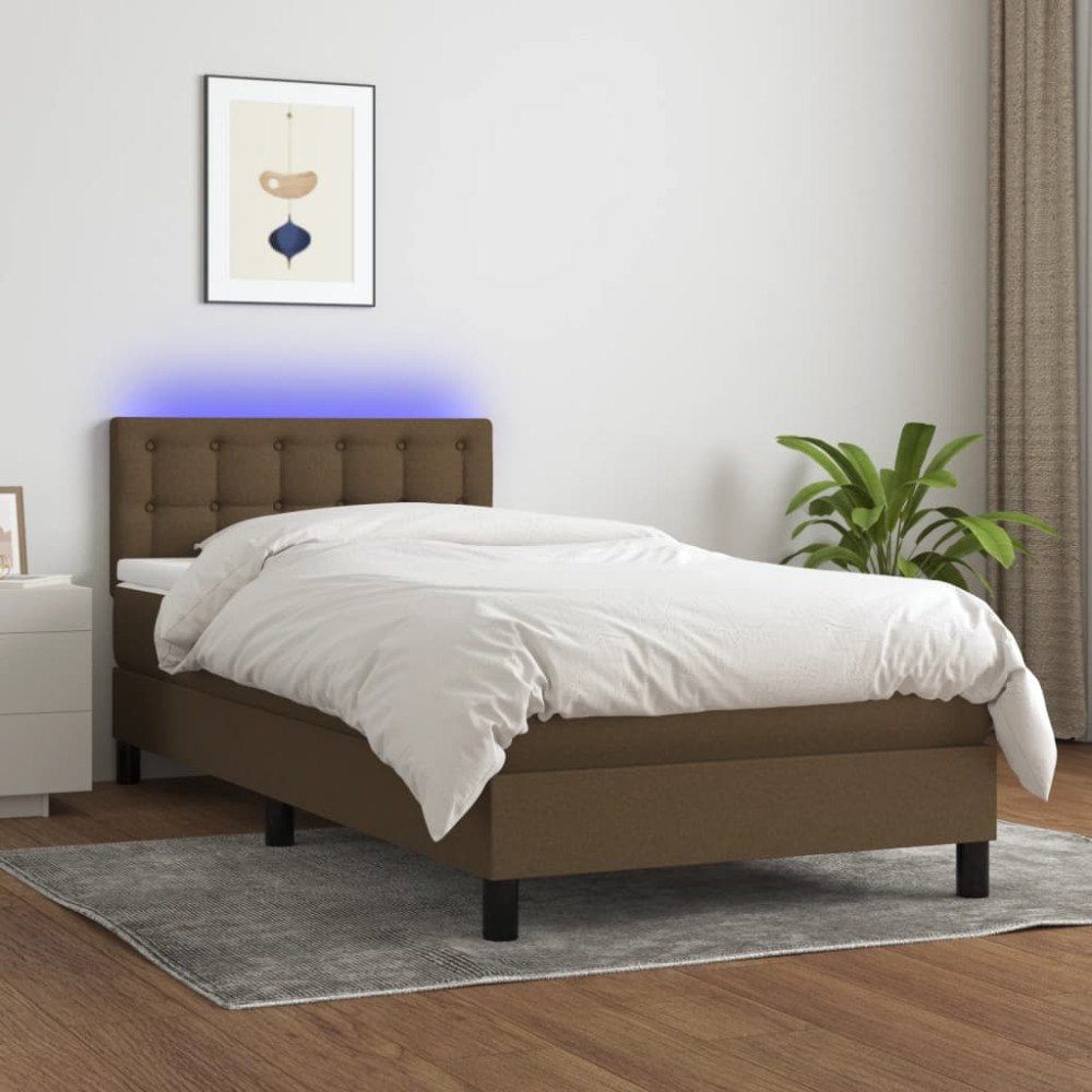 vidaXL Ramsäng med madrass & LED mörkbrun 90x190 cm tyg