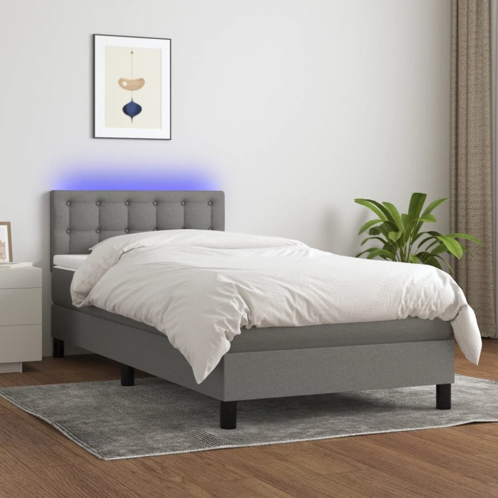 vidaXL Ramsäng med madrass & LED mörkgrå 100x200 cm tyg
