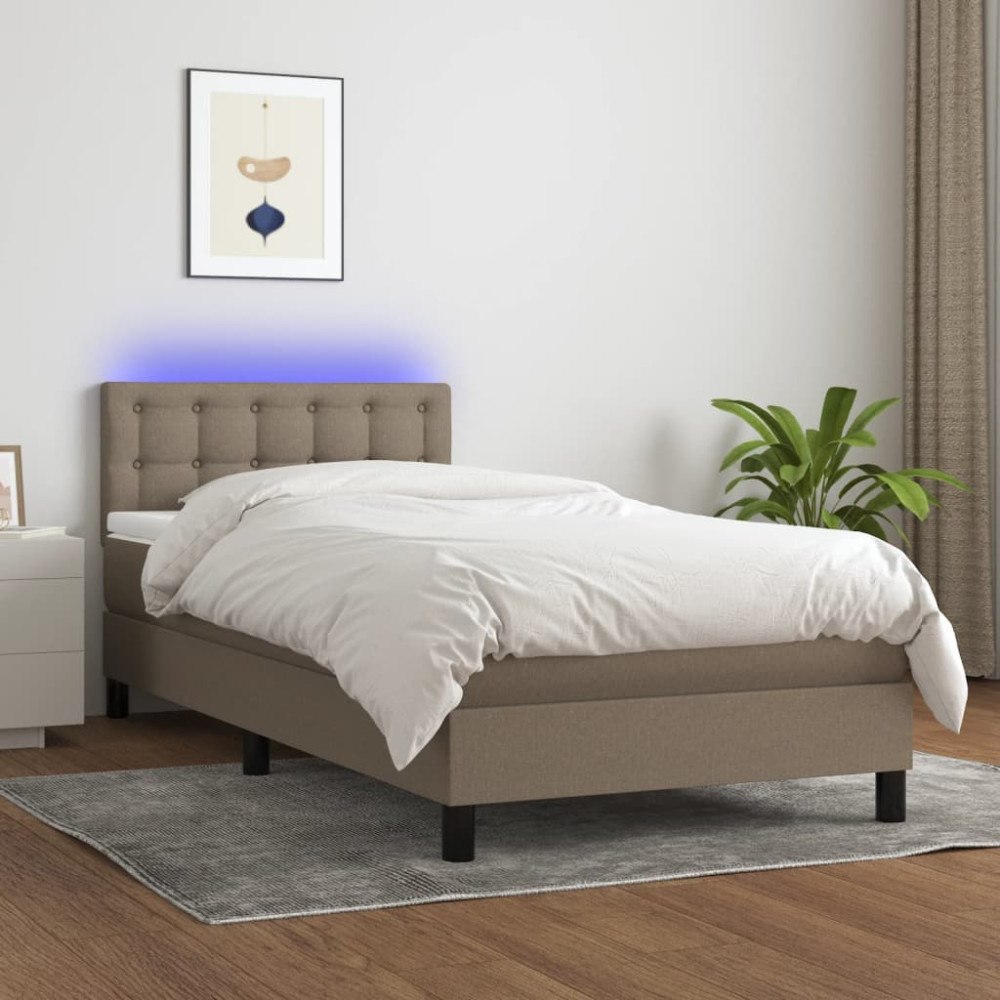 vidaXL Ramsäng med madrass & LED taupe 100x200 cm tyg