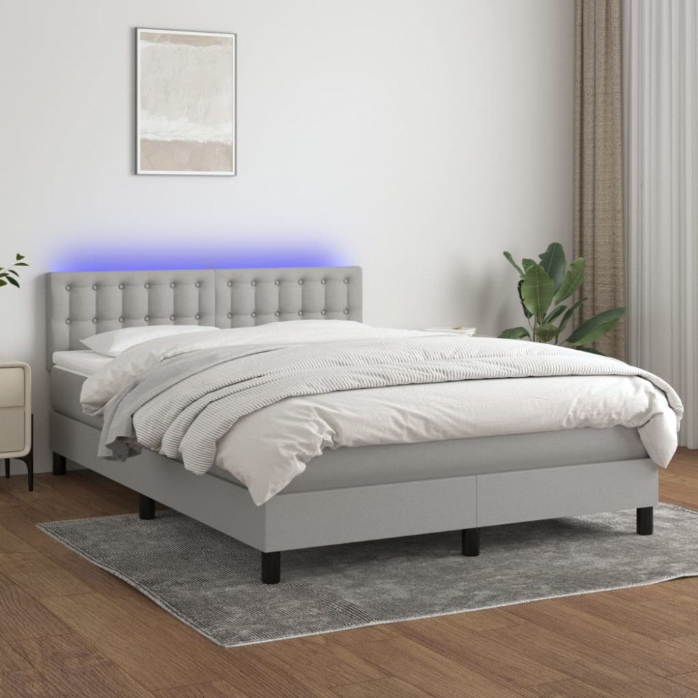 vidaXL Ramsäng med madrass & LED ljusgrå 140x200 cm tyg
