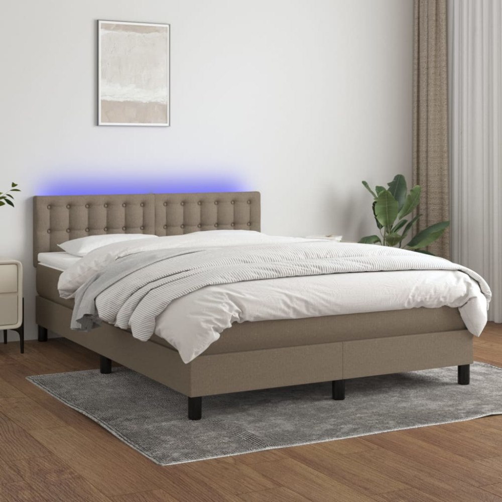 vidaXL Ramsäng med madrass & LED taupe 140x200 cm tyg