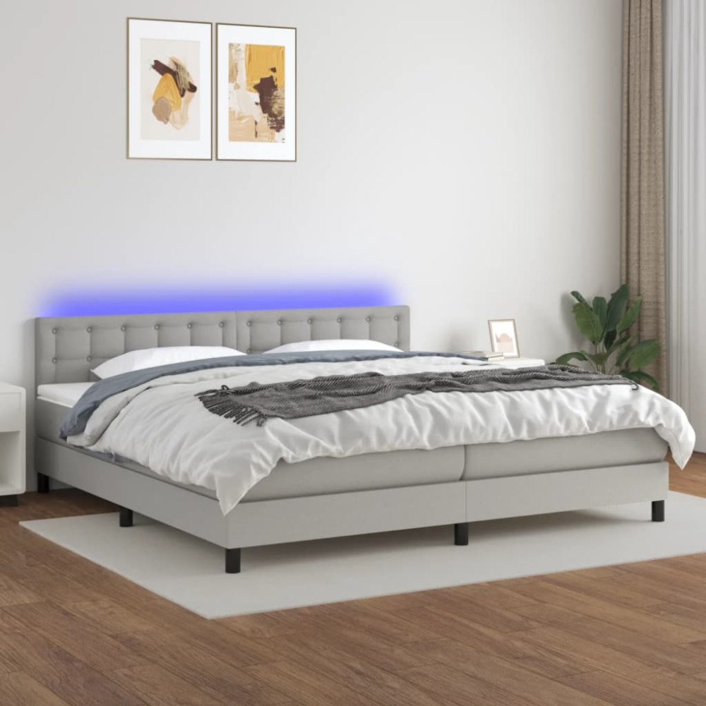vidaXL Ramsäng med madrass & LED ljusgrå 200x200 cm tyg