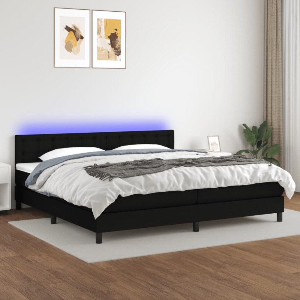 vidaXL Ramsäng med madrass & LED svart 200x200 cm tyg