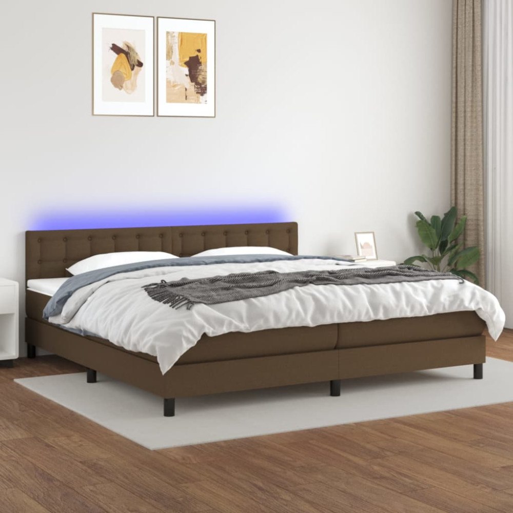 vidaXL Ramsäng med madrass & LED mörkbrun 200x200 cm tyg