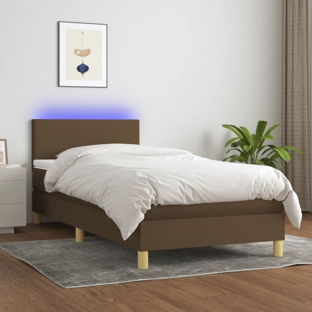 vidaXL Ramsäng med madrass & LED mörkbrun 80x200 cm tyg
