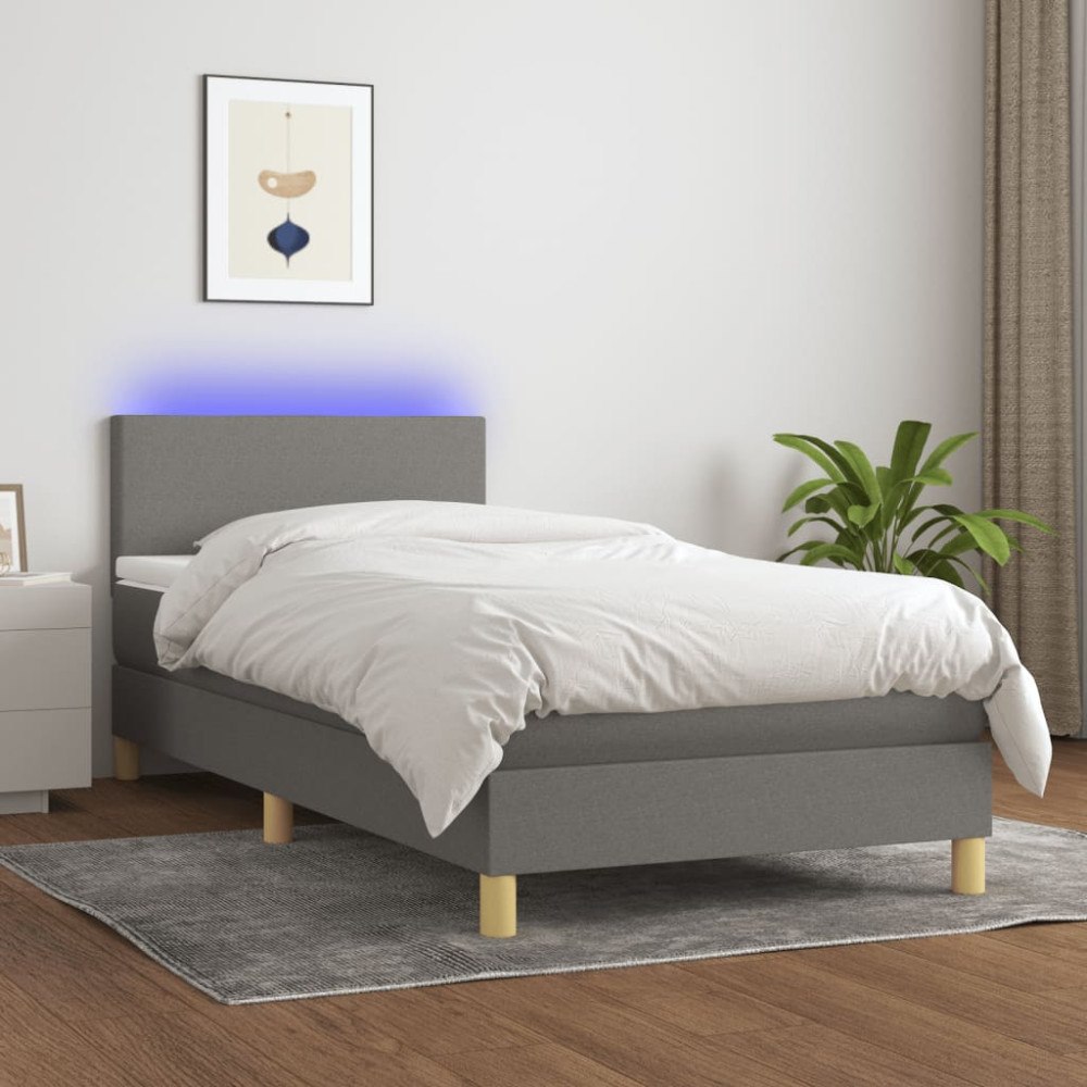 vidaXL Ramsäng med madrass & LED mörkgrå 100x200 cm tyg