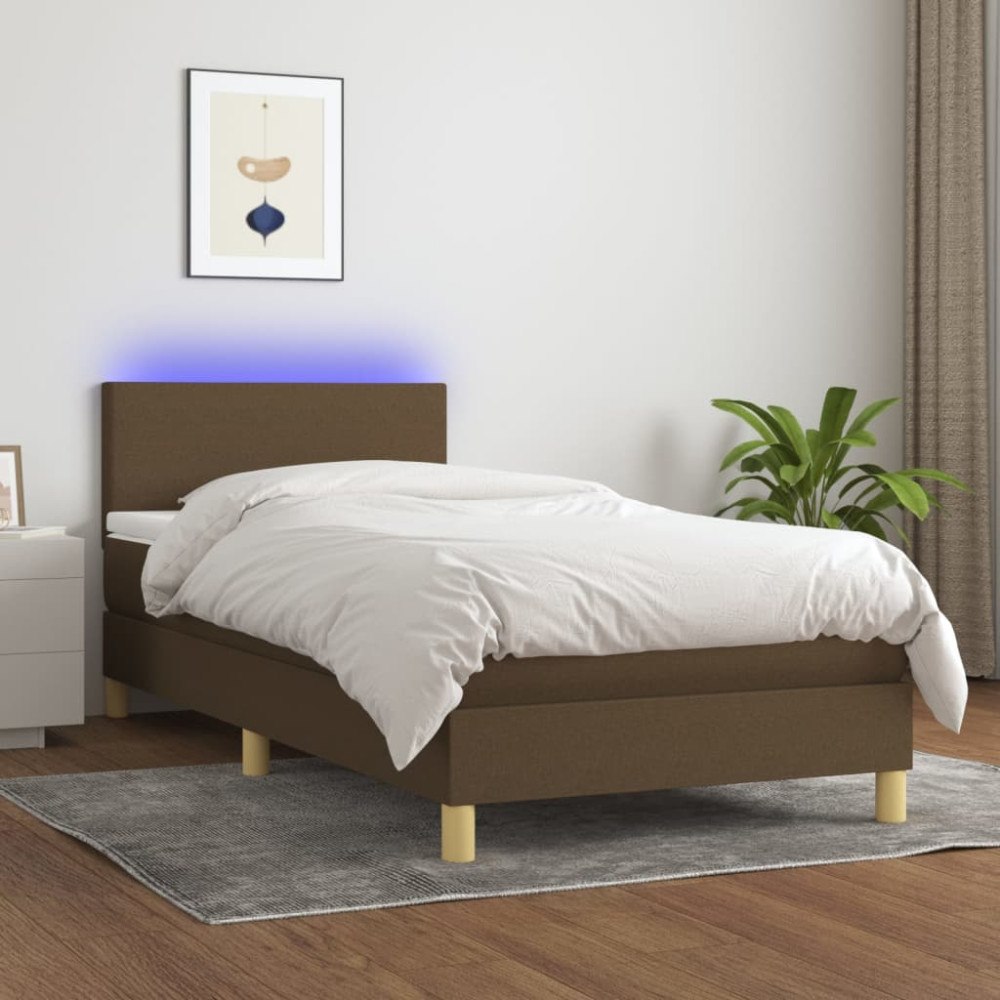 vidaXL Ramsäng med madrass & LED mörkbrun 100x200 cm tyg