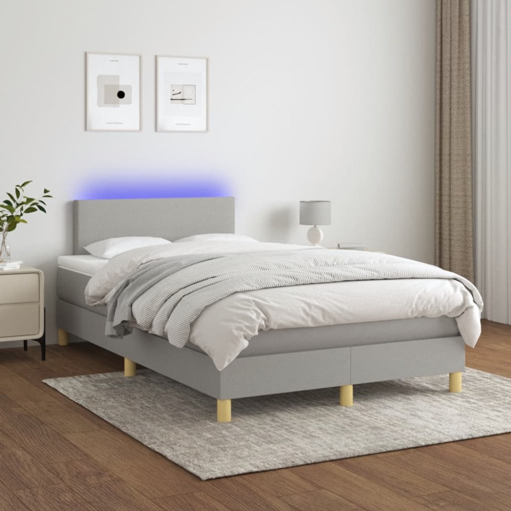 vidaXL Ramsäng med madrass & LED ljusgrå 120x200 cm tyg