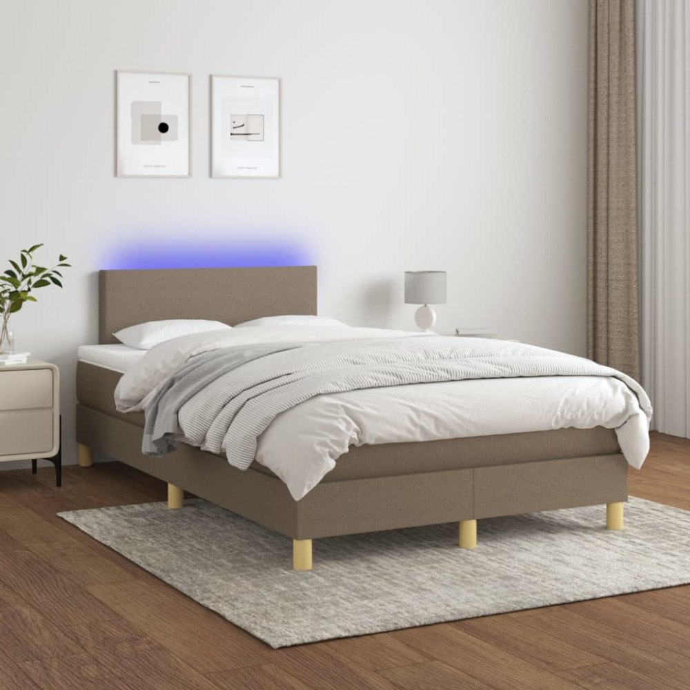 vidaXL Ramsäng med madrass & LED taupe 120x200 cm tyg