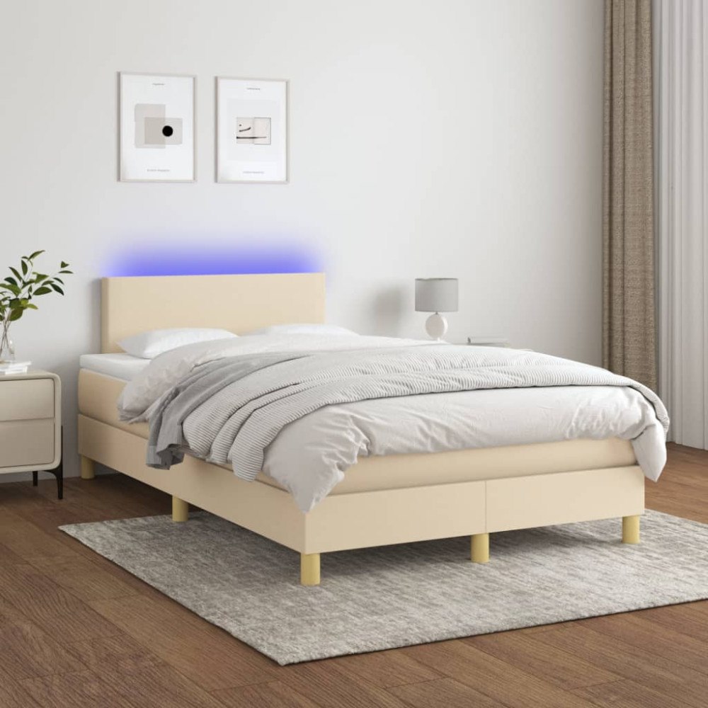vidaXL Ramsäng med madrass & LED gräddvit 120x200 cm tyg