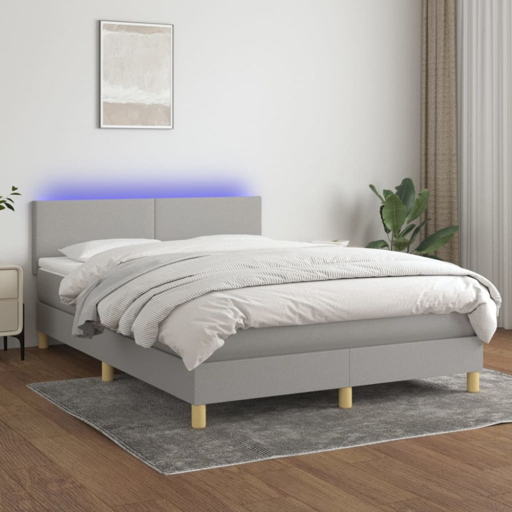 vidaXL Ramsäng med madrass & LED ljusgrå 140x190 cm tyg