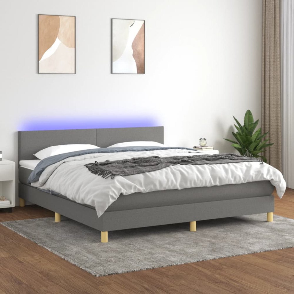 vidaXL Ramsäng med madrass & LED mörkgrå 180x200 cm tyg