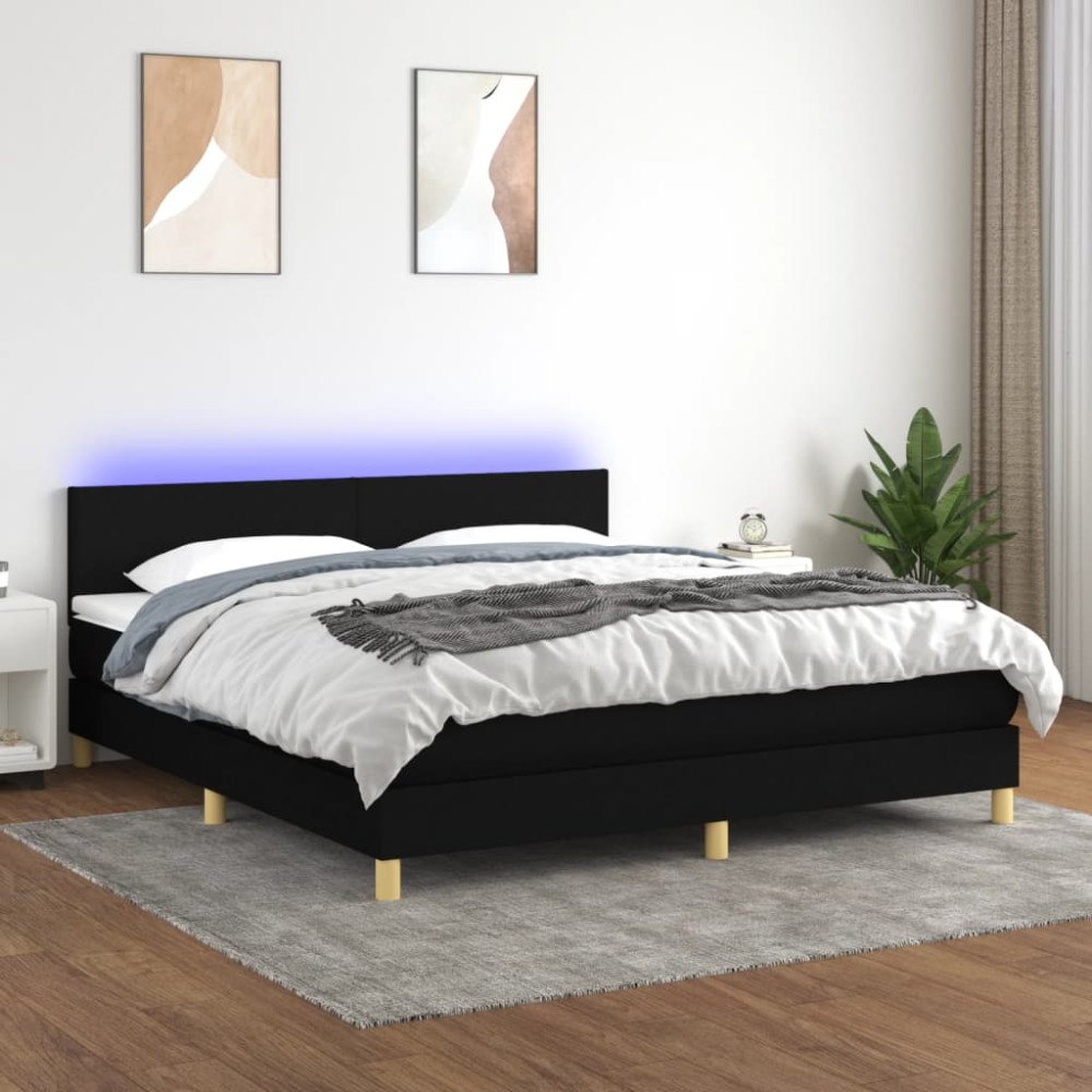 vidaXL Ramsäng med madrass & LED svart 180x200 cm tyg