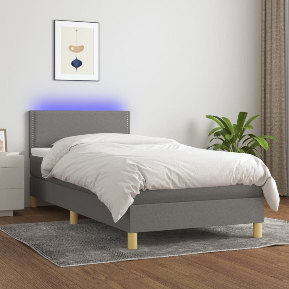 vidaXL Ramsäng med madrass & LED mörkgrå 100x200 cm tyg