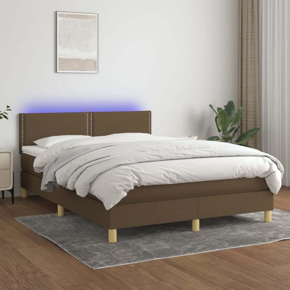 vidaXL Ramsäng med madrass & LED mörkbrun 140x190 cm tyg