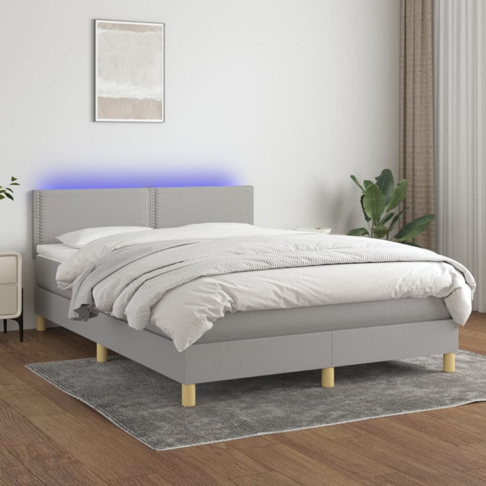 vidaXL Ramsäng med madrass & LED ljusgrå 140x200 cm tyg