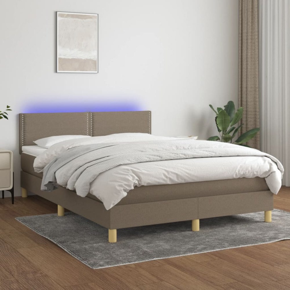 vidaXL Ramsäng med madrass & LED taupe 140x200 cm tyg