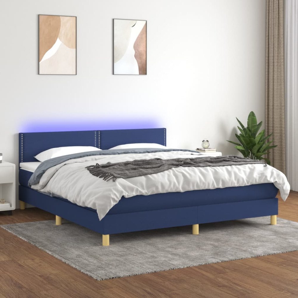 vidaXL Ramsäng med madrass & LED blå 160x200 cm tyg