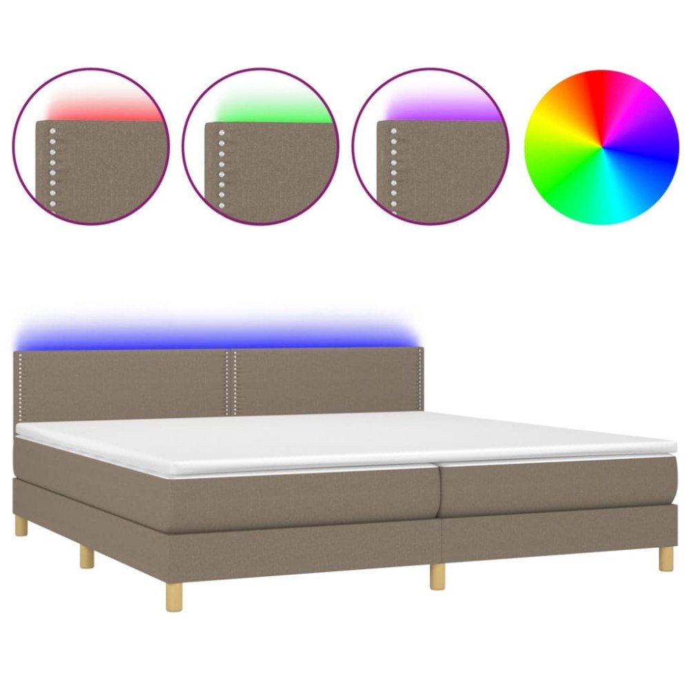 vidaXL Ramsäng med madrass & LED taupe 200x200 cm tyg