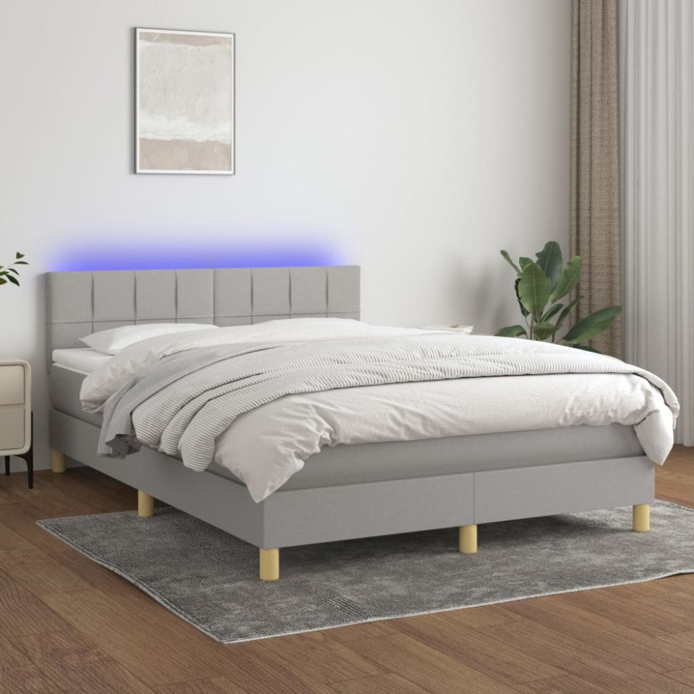 vidaXL Ramsäng med madrass & LED ljusgrå 140x190 cm tyg