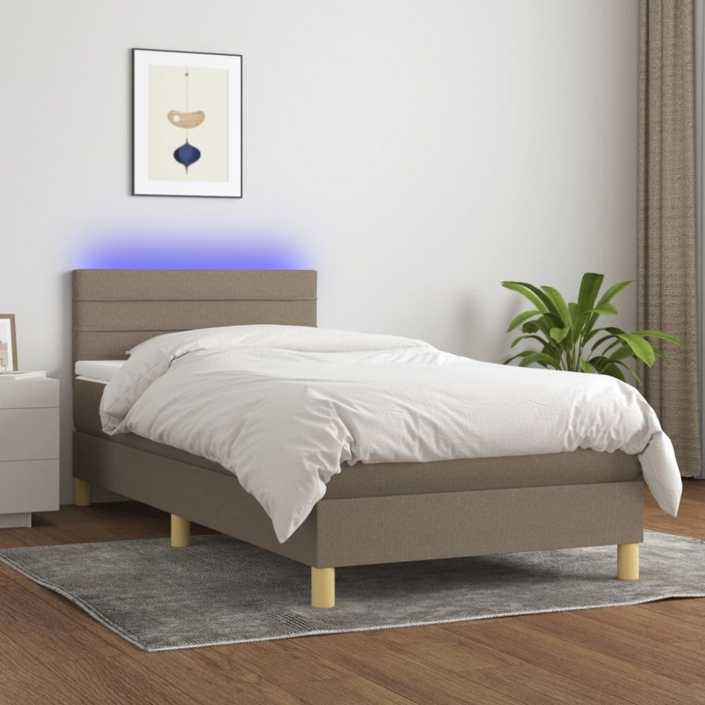 vidaXL Ramsäng med madrass & LED taupe 90x200 cm tyg
